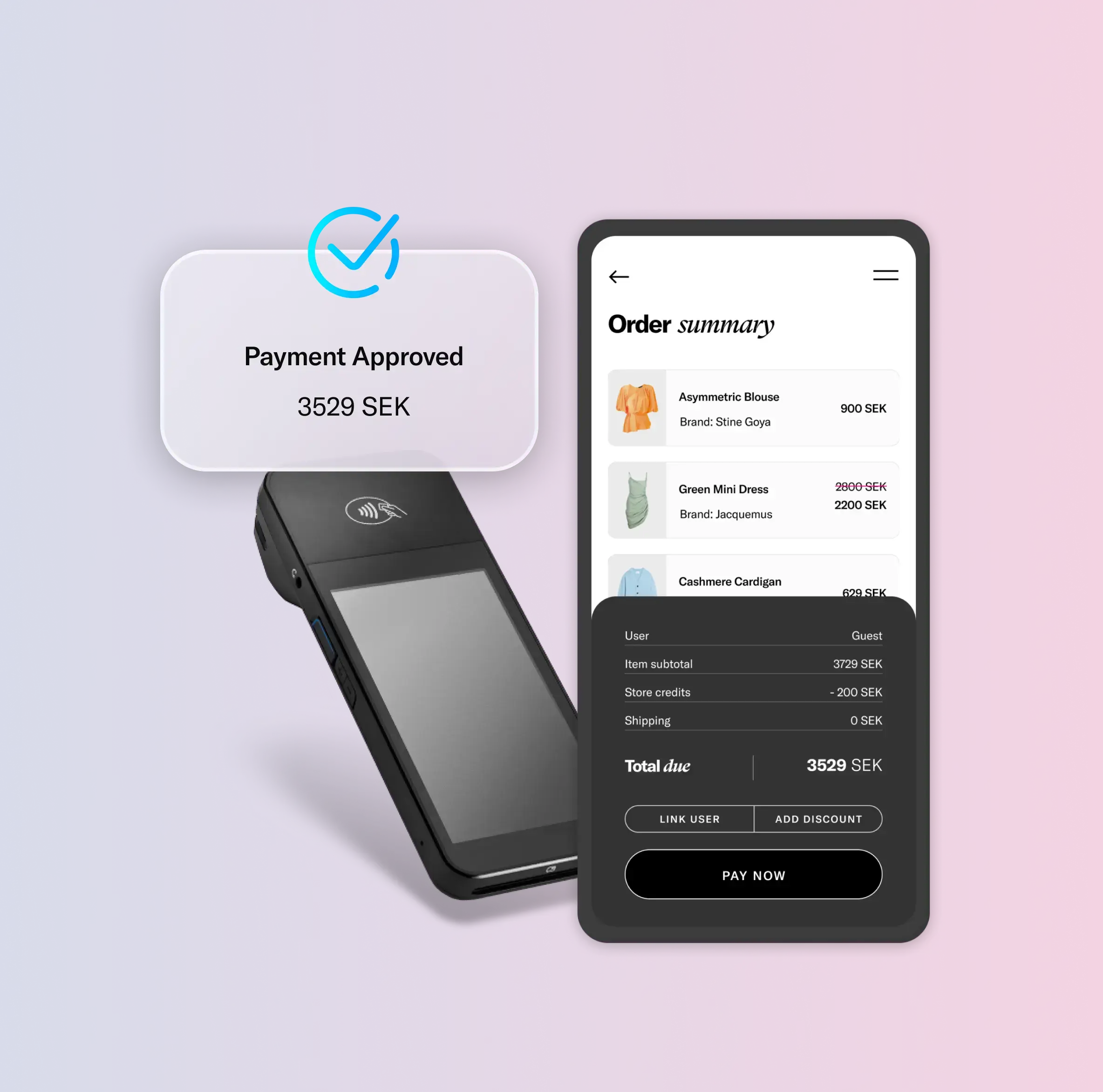 Mockup of customer checkout in Ribbn POS