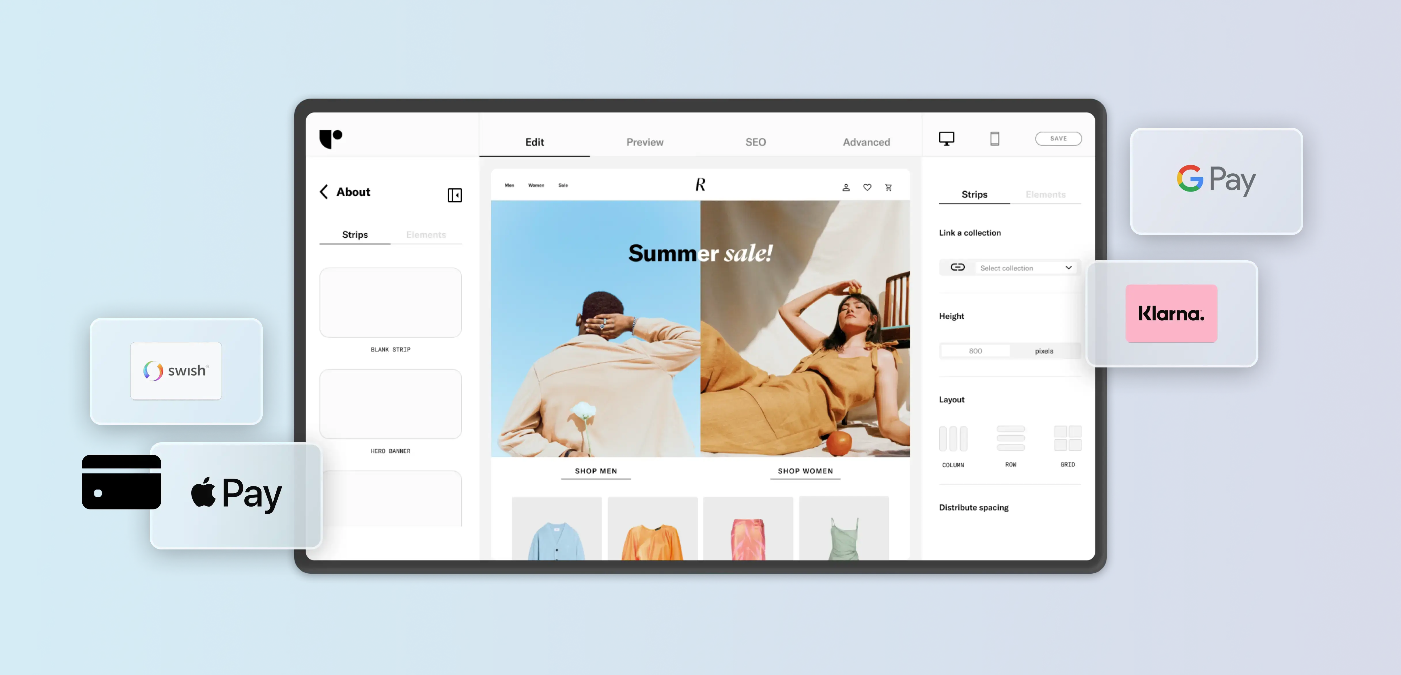 Your Ribbn webshop with payment methods such Klarna, Google pay, Swish, Apple pay