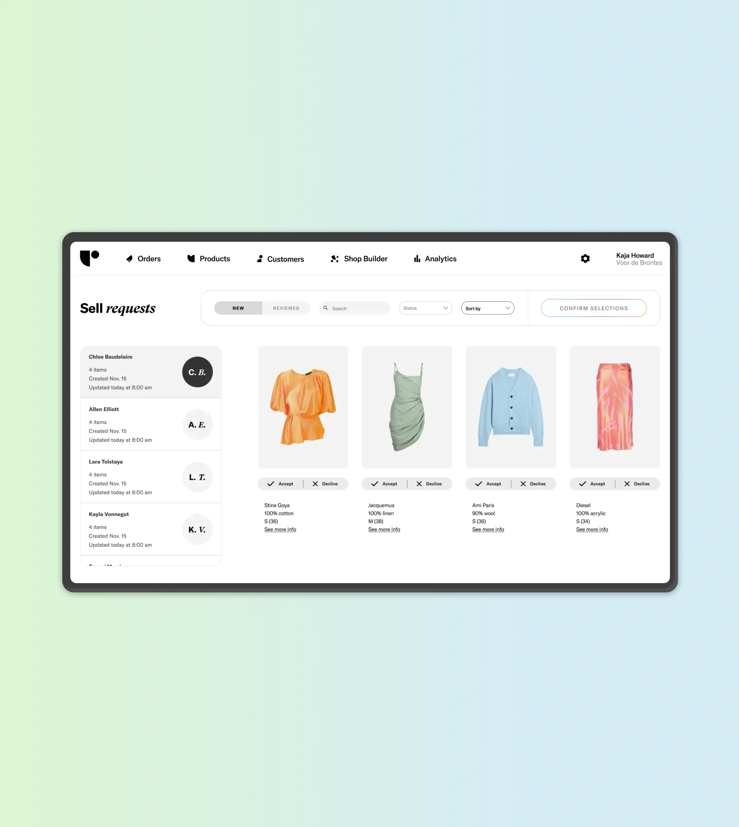 Sell Request dashboard