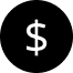 A white dollar sign on a black circular background.